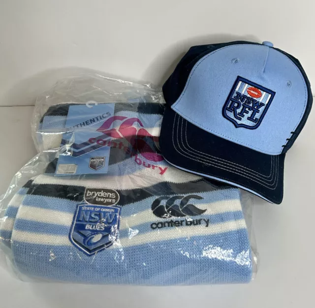 2009 State Of Origin NSW BLUES Rugby League Scarf & Drill Cap Hat NRL BRAND NEW