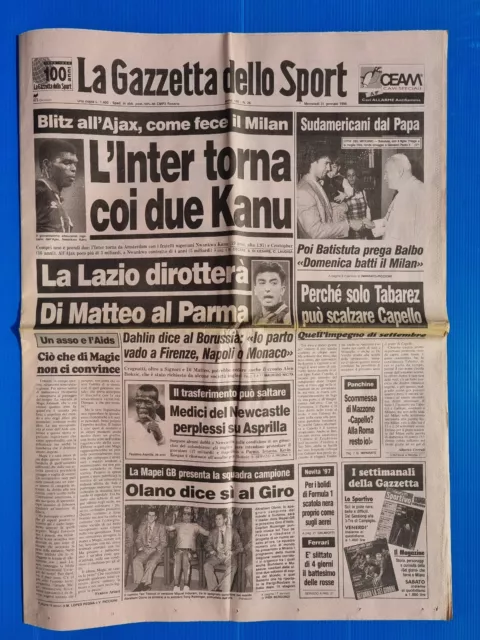 Zeitschrift Dello Sport 31 Januar 1996 Batistuta Papst Giovanni Paolo II - Kanu