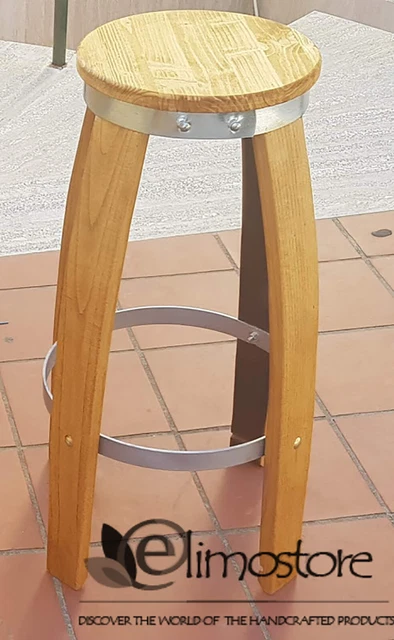 Tabouret Baril Chêne Et Fer – Hauteur 71 Cm – Neuf – Elymostore