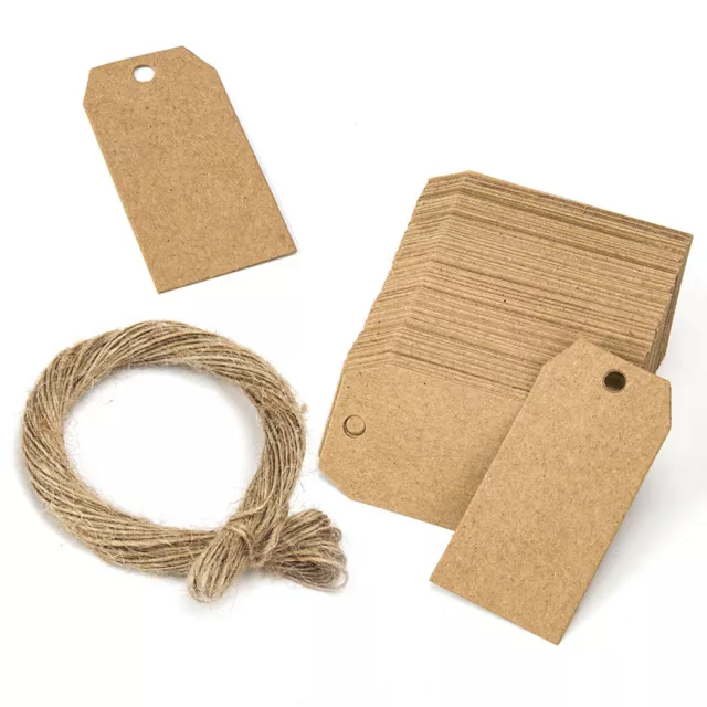 100 PCS Rectangular Kraft Gift Tags Paper Card Label + Free Strings Eco-Friendly