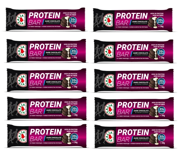 10X 30g BARRAS DE PROTEÍNA PURA CON GALLETAS + CHOCOLATE NEGRO 35% PROTEÍNA DE SUERO RICA