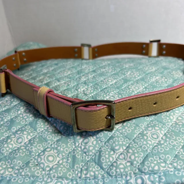 Lambertson Truex Leather Belt Beige with Pink Trim Size Med 30”-34”