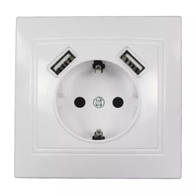 Prise électrique murale avec 2 ports USB 16A/5V