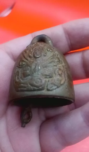 Antique Old Hand Crafted Brass Tibetan Art Temple God Figure Engrave Bell NH1986