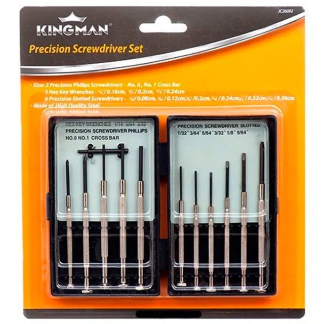 Kingman 11 Piece Precision Screwdriver Set w/case and Included NO.0  N1 Crossbar