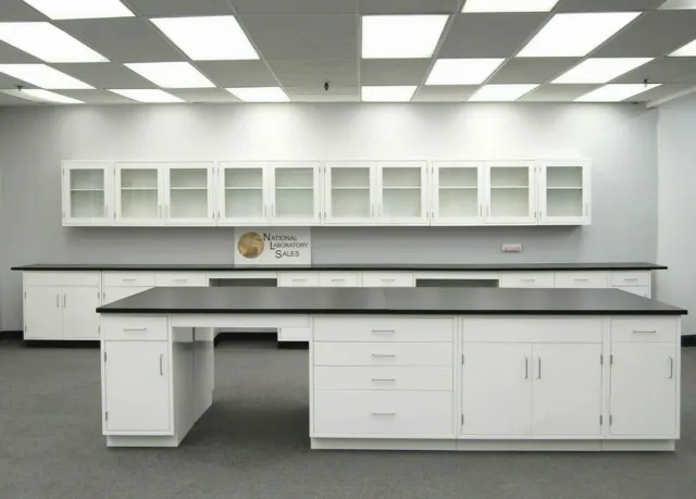 12' x 4' Laboratory Island Cabinet Group w/ Desk Area & Countertops / E1-559