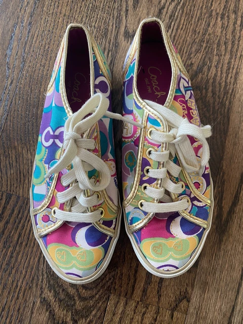 Women’s 5 B Coach Est 1941 DEE Gold Trim multicolored rubber sole shoe