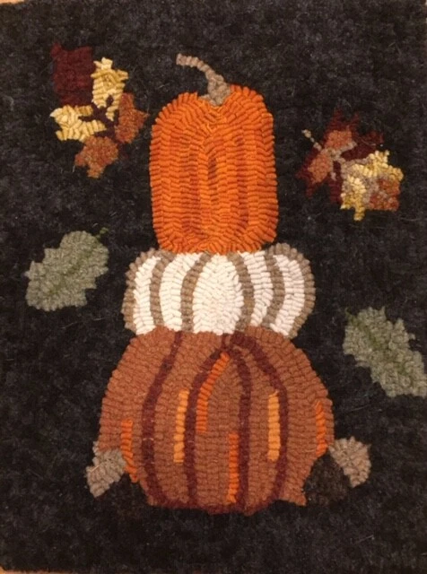 Kit de enganche de alfombras primitivas, enganchado, pila de calabazas, lino, lana, Halloween, otoño,