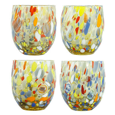 Murano Cristal Bebible Vasos Conjunto De Cuatro 4 Yellow Rojo Blanco Millefiori