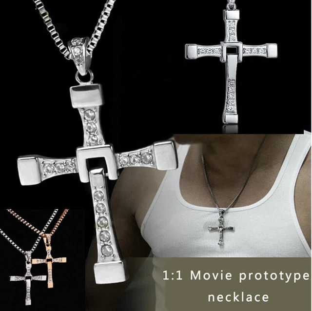 Silver Cross Chain Necklace Fast Furious Dominic Toretto Pendant Jewelry Gift