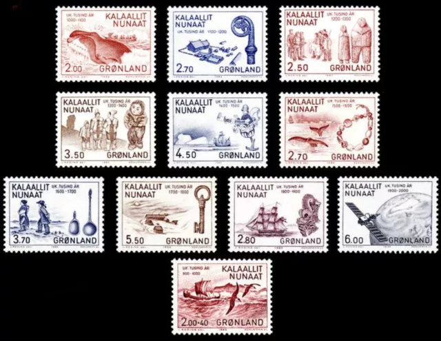 Greenland 1982 - 1985 Thousand Years of History set of 11, Whales, Ship UNM /MNH