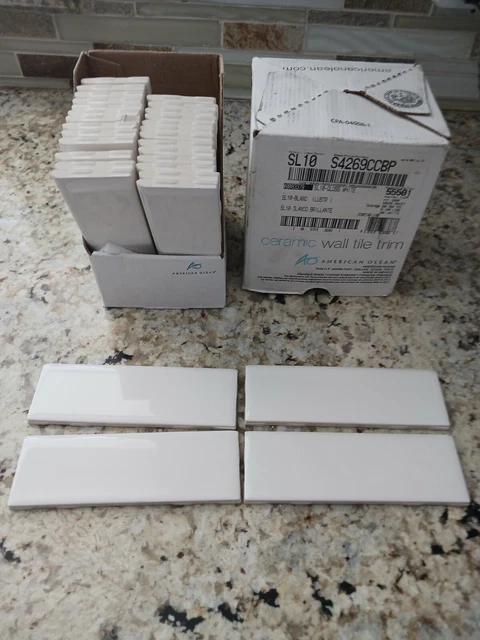 Gloss White 2 x 6 in Ceramic Tile Trim Edge  American Olean 30 Pieces 1 Box