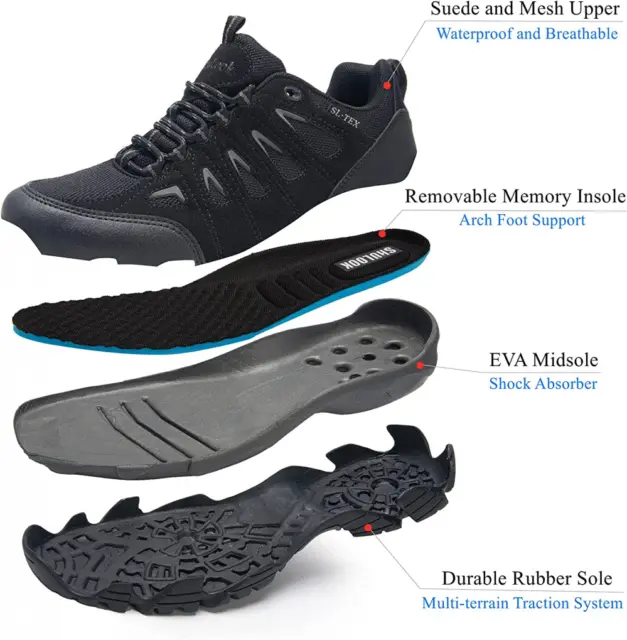 SHULOOK MEN'S WATERPROOF Hiking Shoes Lightweight Anti Slip Outdoor ...