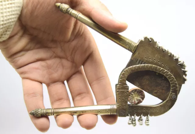 Rare Indian Vintage Solid Brass Areca Nut Cutter Chiming Silver Bells.i12-198