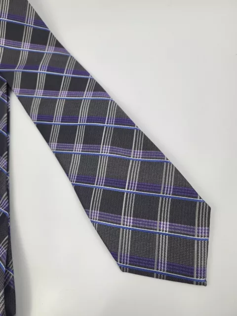 PRONTO UOMO PLATINUM Silk Tie Gray Purple Blue Plaid Men Necktie 58 x 3 ...