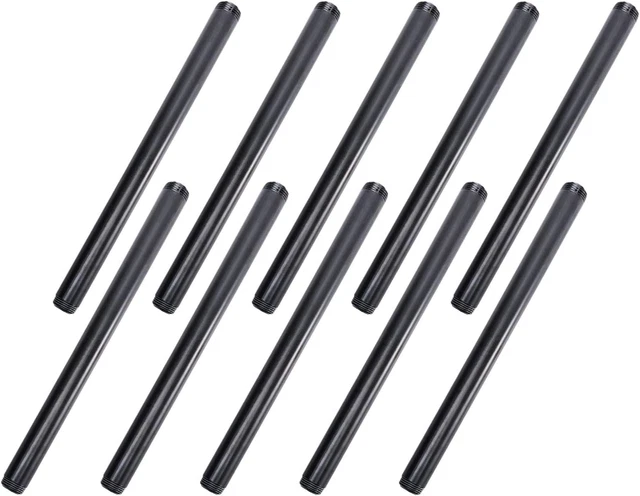 3/4" X 14" Black Painted Iron Pipe,  10 Pack Threaded Black Paint Finish Metal P