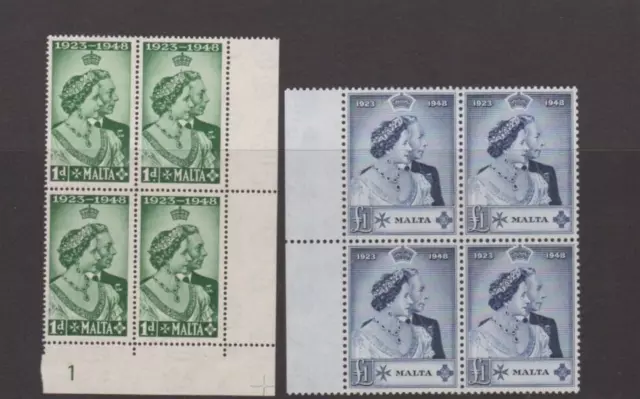 Malta 1948 Silver Wedding MNH blocks of 4