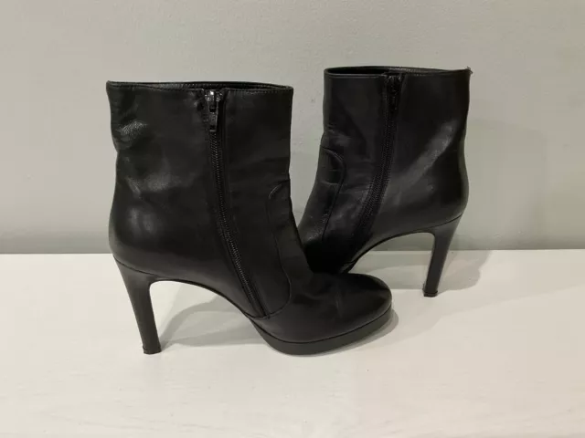 Via Spiga Italy Womens Leather Boots High 3.5” Heel Side Zip Black Size 8.5M