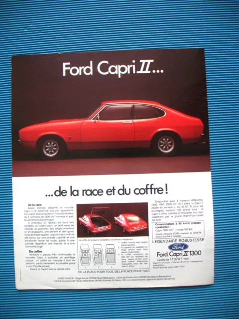 Publicite De Presse Ford Capri Ii De La Race Et Du Coffre Automobile Ad 1974