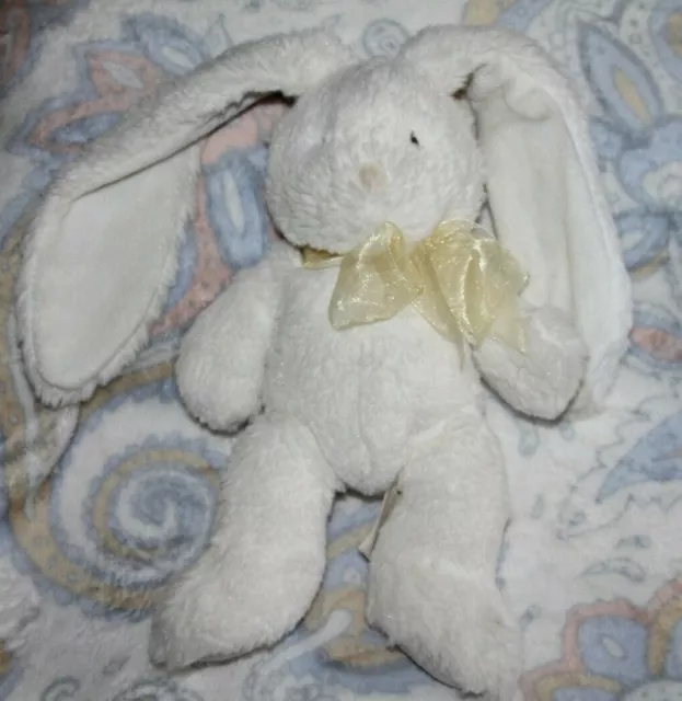 Doudou peluche KIMBALOO LA HALLE LAPIN blanc fourrure noeud jaune comme neuf