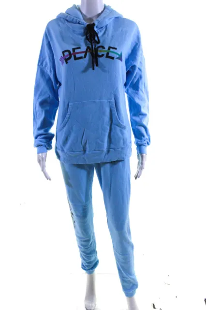 Lauren Moshi Women's Hood Graphic Two Piece Sweatshirt Set Blue Size XS