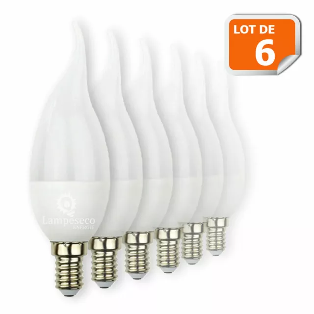 Lot De 6 Ampoules Led Flamme 5W Culot E14 Blanc Chaud 3000K