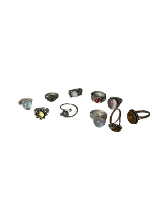 LABRADORITE & MIX GEMSTONE STERLING SILVER PLATED WHOLESALE LOT 87 SMALL RINGs