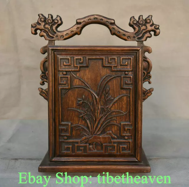 12" Old China Huanghuali Wood Carving Palace Flower Straw drawer locker