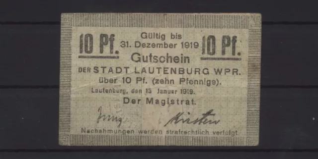 [19661] - NOTGELD LAUTENBURG (heute: Lidzbark), Stadt, 10 Pf, 15.01.1919, Tieste