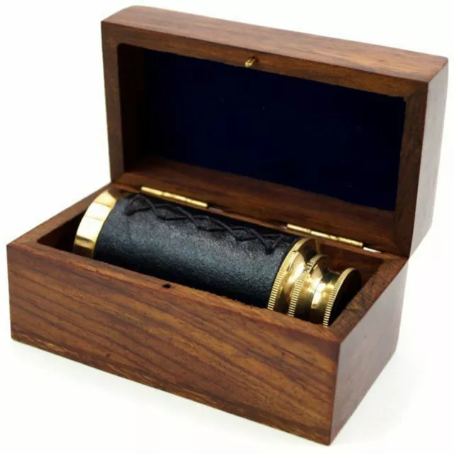 6" Handheld Nautical Brass Play Telescope Spyglass Pirate Navigation, Wooden Box