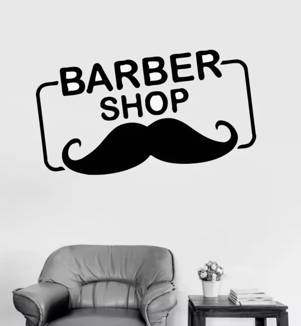 Vinyl Wall Decal Barber Shop Logo Mustache Hair Salon Stickers (ig4223)