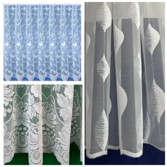 Luxury White Lace Window Net Curtains Rod Slot Ready to Use Sold By the Metre