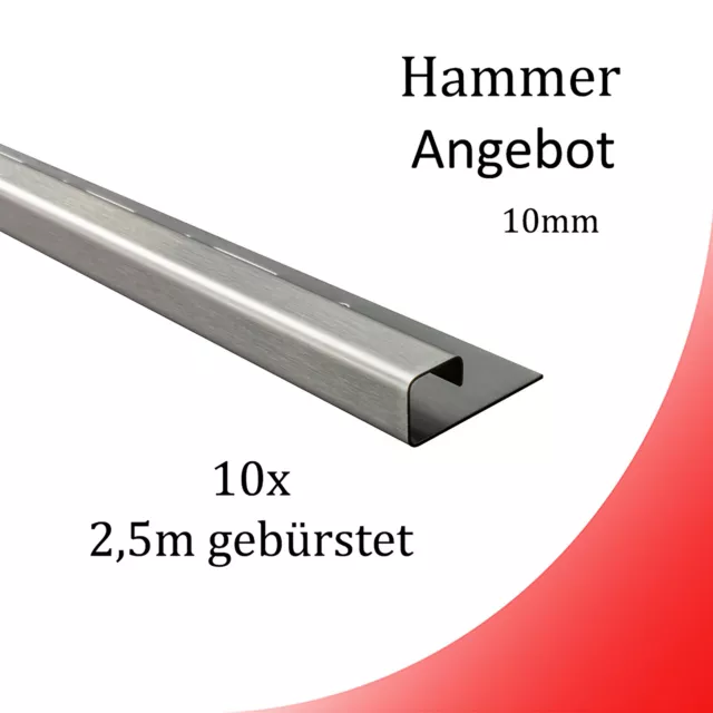 10x Quadrat Edelstahlschiene Fliesenschiene Fliesenprofil L250cm 10mm gebürstet