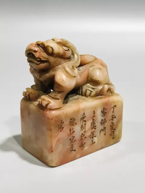 Chinese Shoushan Stone Hand Carved Exquisite Beast Seal Statue Collection Signet