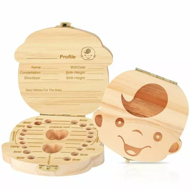 Milk Teeth Box Wooden Tooth Storage Box Organizer For Kids - Baby Boy Tooth Box