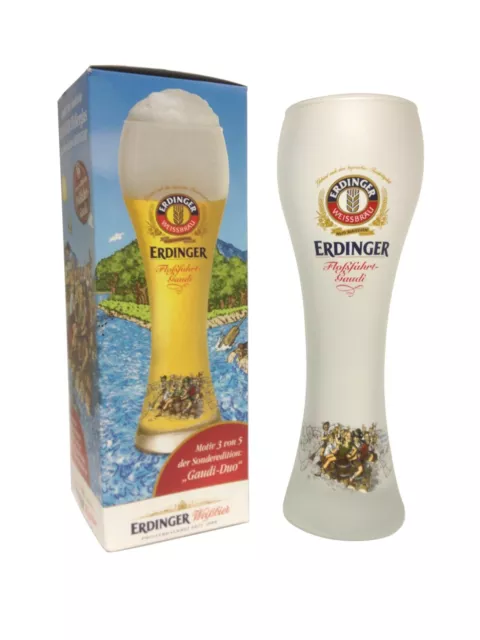 Erdinger - Bavarian German Beer Glass 0.5 Litre "Rafting Gaudi - Gaudi Duo" NEW