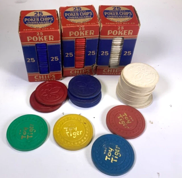 Vintage poker chips, noiseless unbreakable, The Toy Tiger $5,000 Dennison Mfg.
