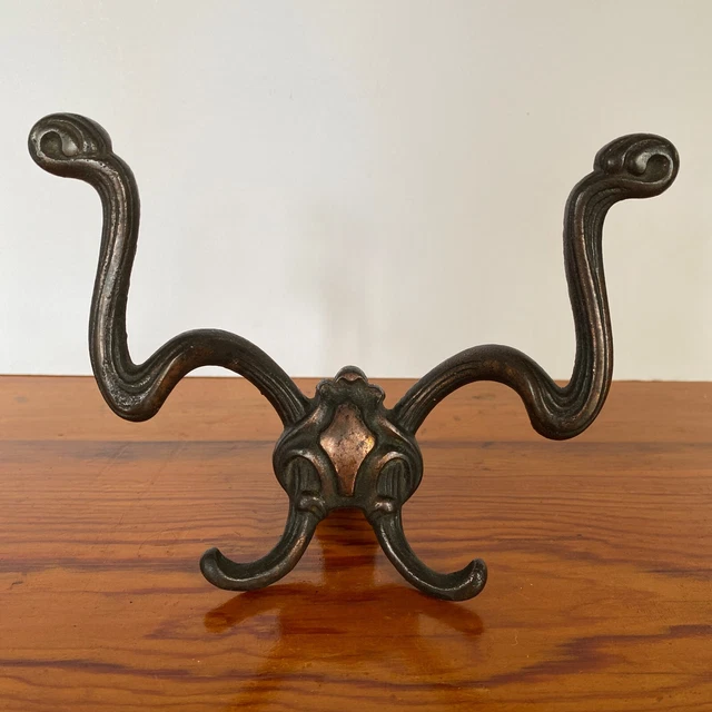 Antique Double Hall Tree Hook Coat Hat Rack Hanger Cast Iron Victorian Hardware 7