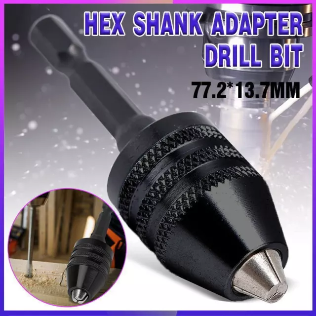 1/4" Keyless Chuck Conversion Hex Shank Adapter Drill Bit Quick Change