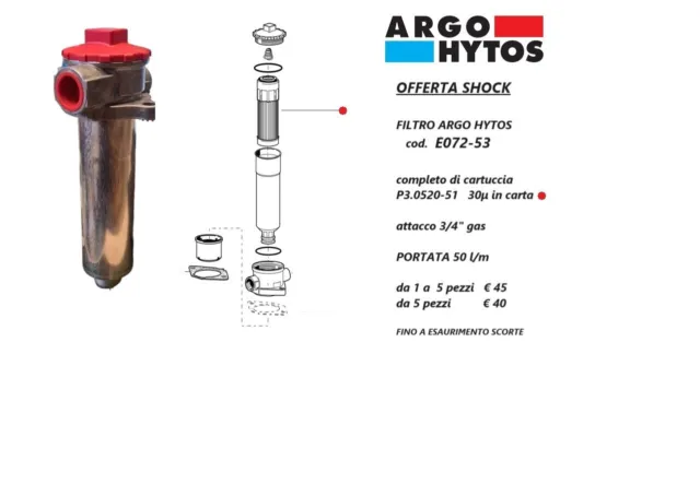 Filtro Argo Hytos E072-53 completo di cartuccia P3.0520-51