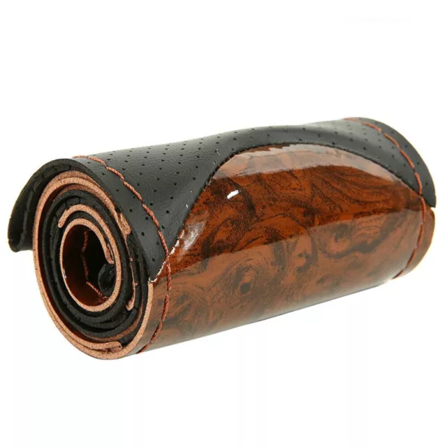 Wood Leather Car Steering Wheel Cover Non-slip Booster Protection Case Part 38CM