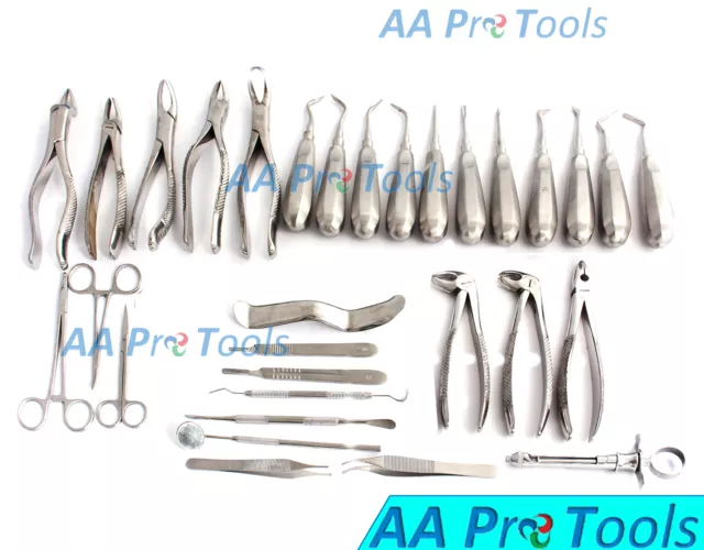 29 Pcs Oral Dental Surgery Extracting Elevators Forceps Instruments Kit Set