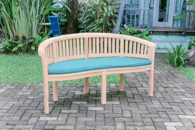 Teak Wood Garden Banana / Peanut Bench | Outdoor | Wooden Chusion Available