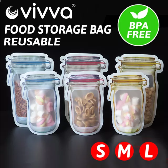 10-30X Reusable Mason Jar Zipper Pack Food Storage Bags PE Bag Stand Pouch