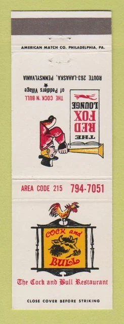 Matchbook Cover - Cock and Bull Restaurant Lahaska PA