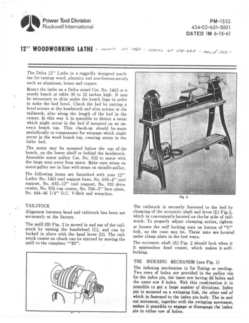 Delta Rockwell 12" Woodworking Lathe Instructions