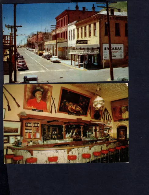 2 Vintage Postcards VIRGINIA CITY, NEVADA: SAZARAC SALOON & C STREET