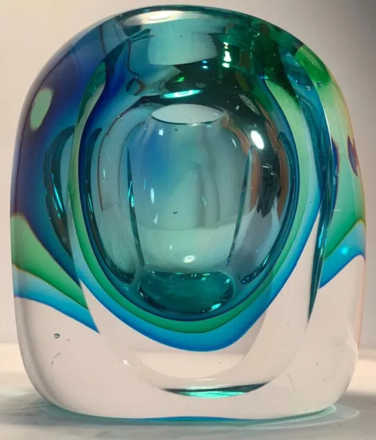 Faceted Art Glass  Vase, turquoise, green