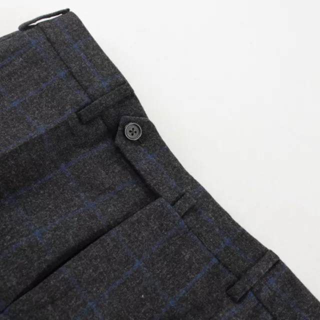 Incotex NWT Flat Front Dress Pants Size 48 32 US Gray & Blue Plaid 100% Wool