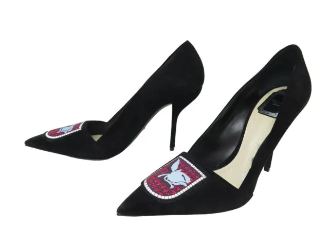 Neuf Chaussures Christian Dior Escarpins Ecusson Rose Noir 42 New Shoes 990€